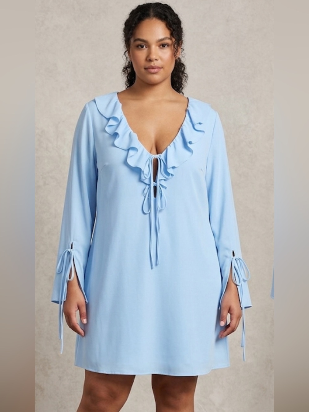 Light Blue Ruffle Tie-Front Dress
